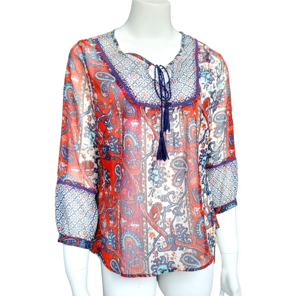 Paisley Print Peasant Blouse size M